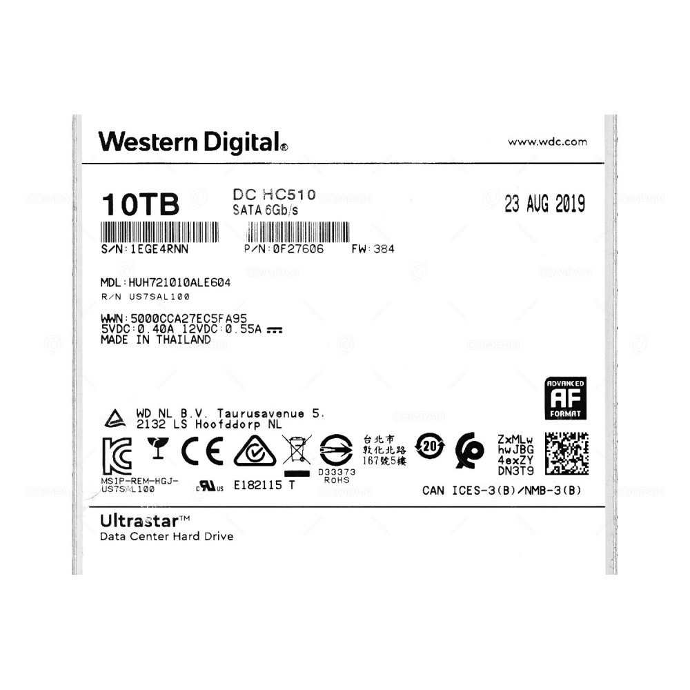 HUH721010ALE604  WD ULTRASTAR DC HC510 HDD 10TB 7.2K SATA 6G 3.5" LFF